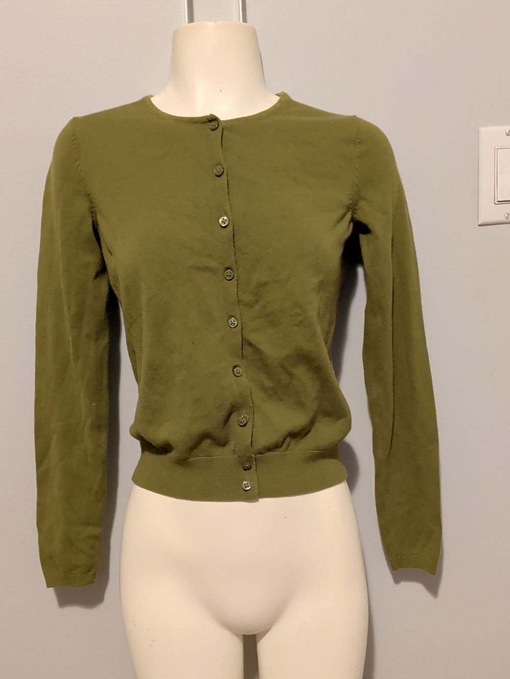 Jacob Olive Green Button-Front Crewneck Cardigan
